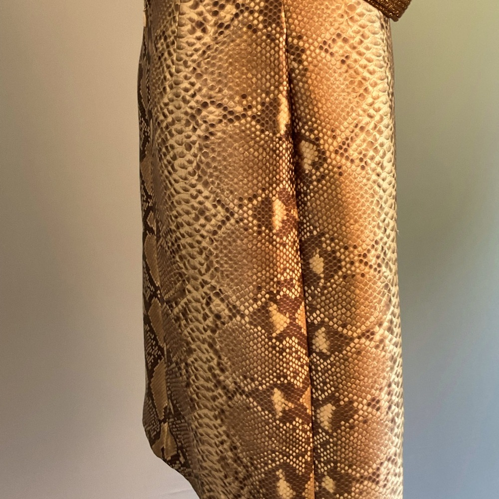 Tory Burch Tan and Brown Snake-Print A-Line Skirt